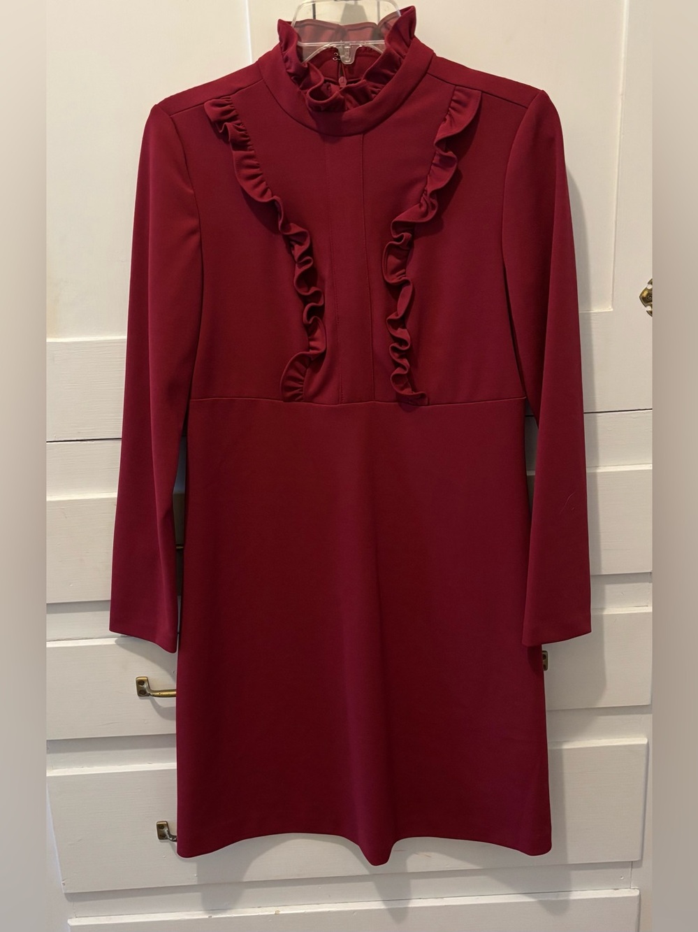 NWOT Sharagano Ruffled Neck Mini Dress — Burgundy